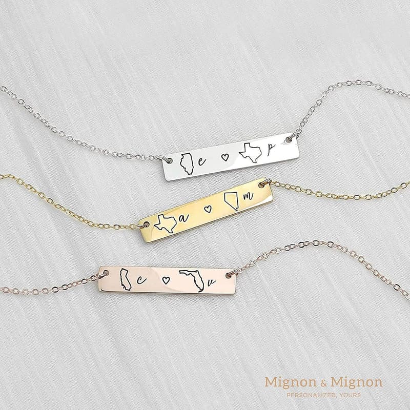 Long Distance State Necklace – Personalized Friendship Gift