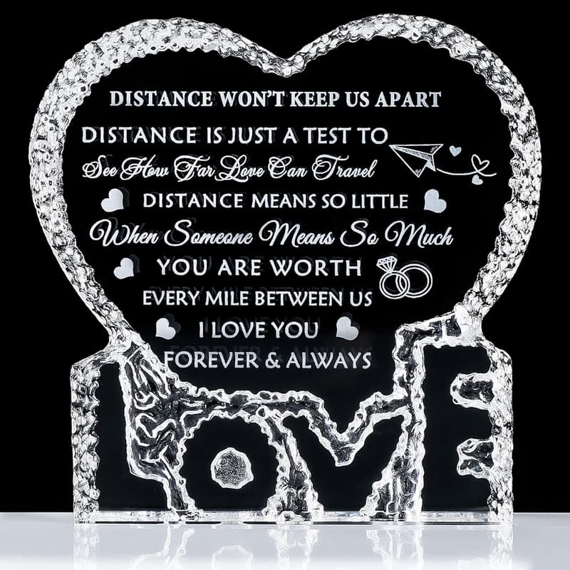 Long Distance Relationship Gift - Laser Engraved Love Crystal