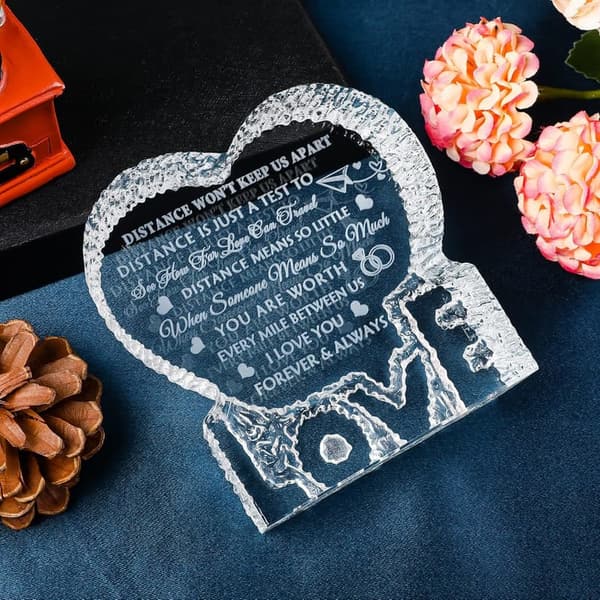 Long Distance Relationship Gift - Laser Engraved Love Crystal
