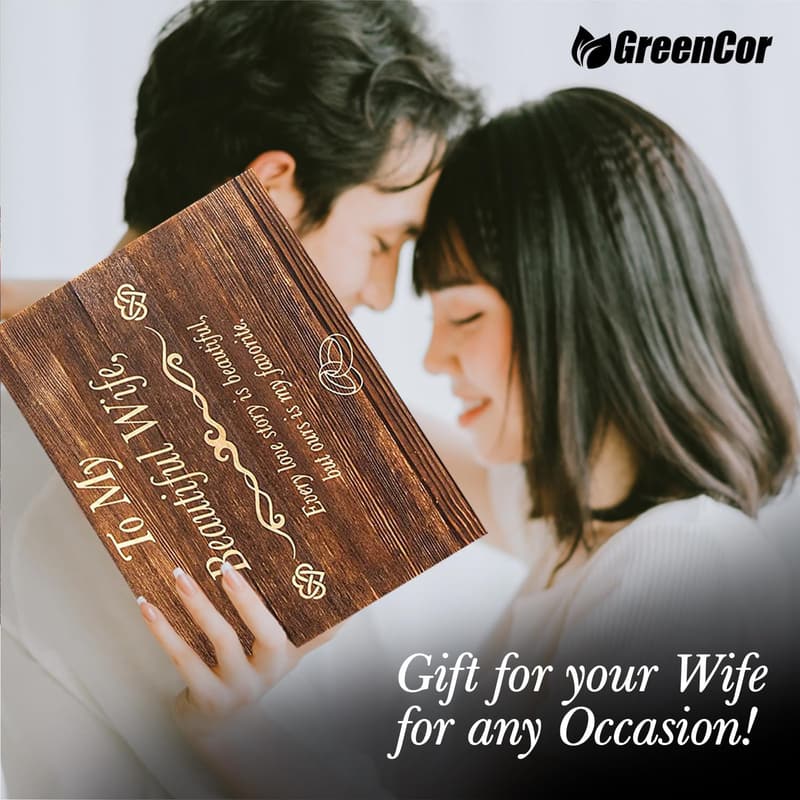 Wife's Anniversary Engraved Wooden Gift Set with Gold Dipped Rose