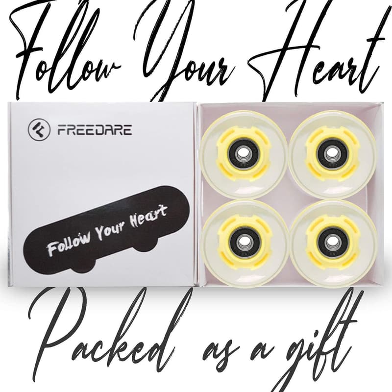 LED Longboard Wheels - 60mm Clear Yellow with Bearings (Set of 4)
