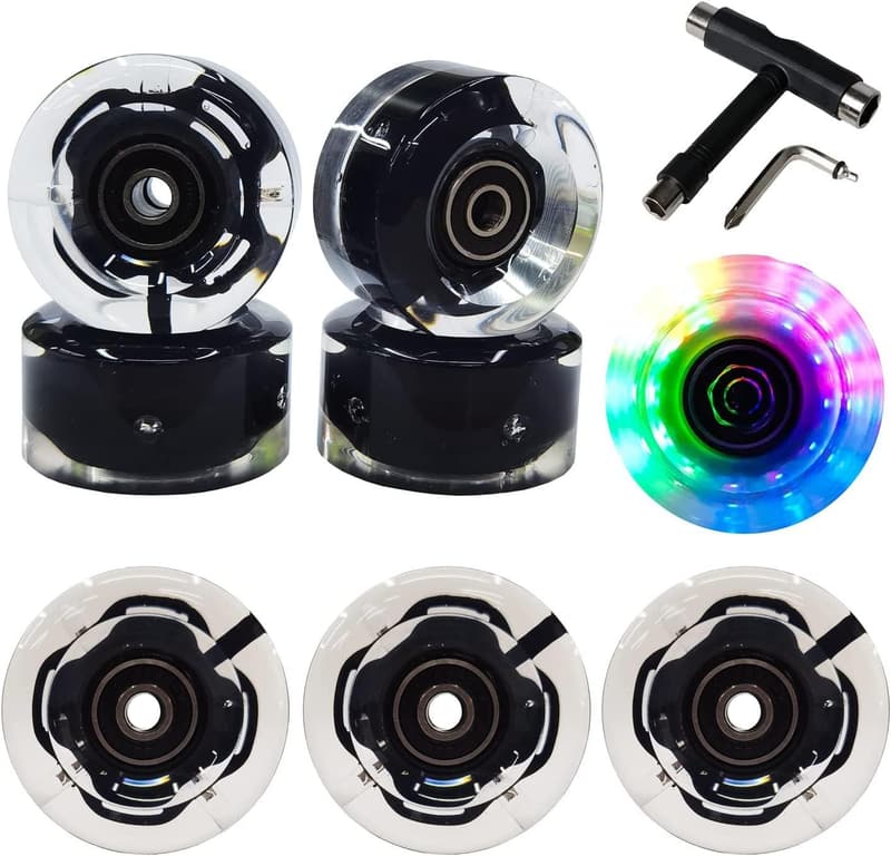 Luminous Roller Skate Wheels with Bearings - 54mm/58mm (8 Pack)