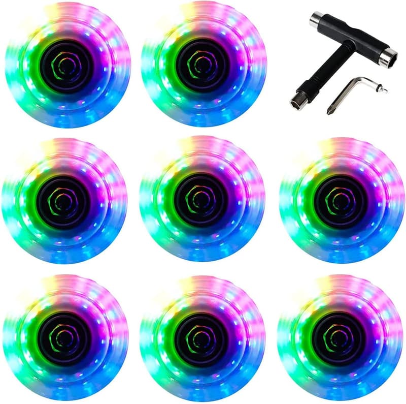 Luminous Roller Skate Wheels with Bearings - 54mm/58mm (8 Pack)