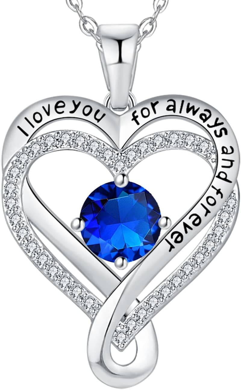 Wife Anniversary Heart Birthstone Necklace in Sterling Silver