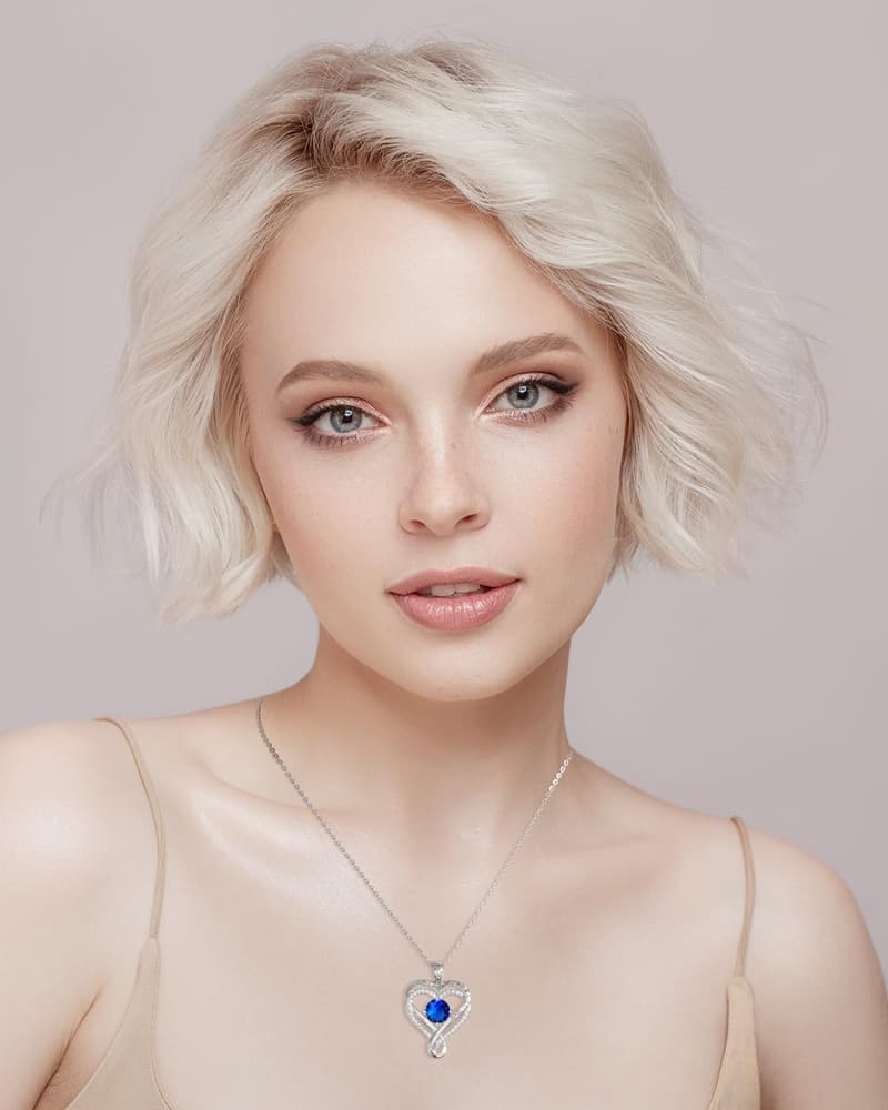 Wife Anniversary Heart Birthstone Necklace in Sterling Silver