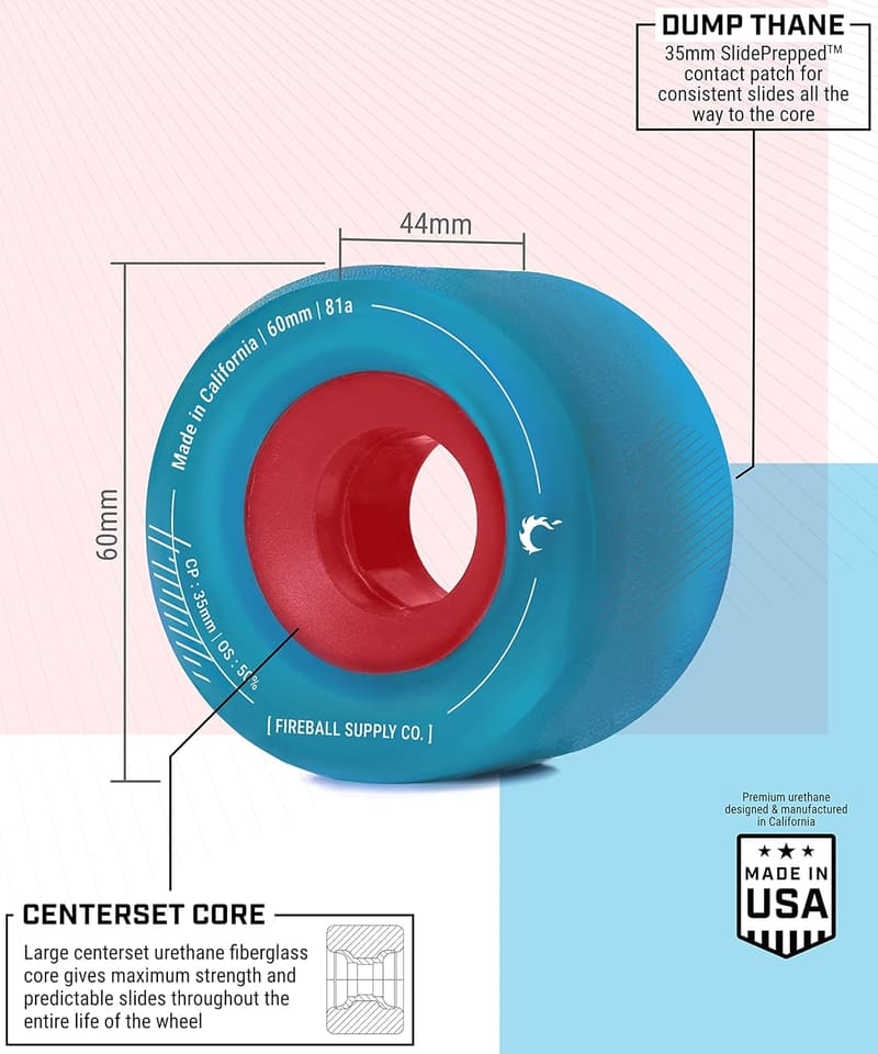 Fireball Tinder 60mm Soft Longboard Wheels - USA Made Set of 4