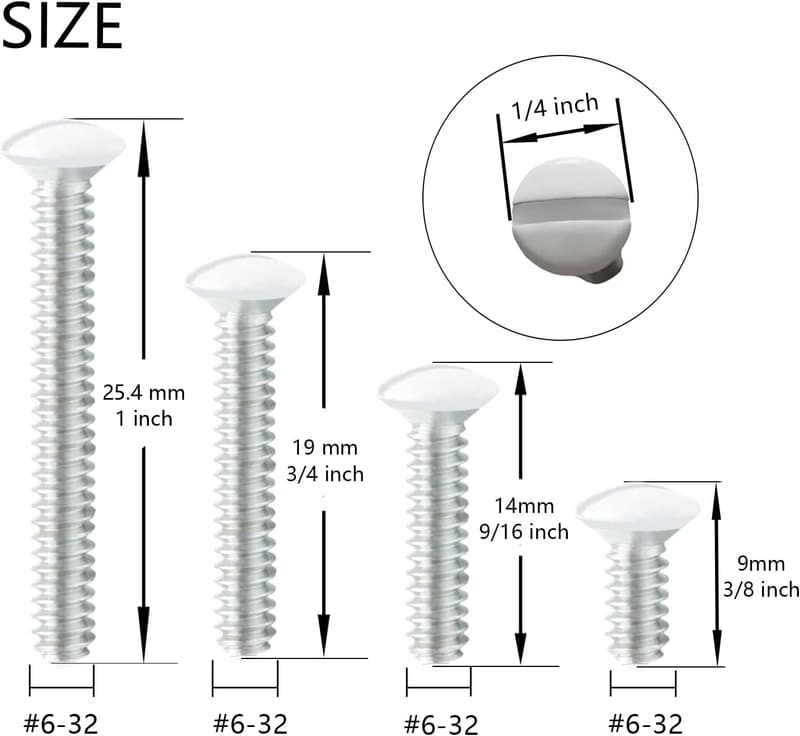 Wall Plate Screws Set - 100 Packs, 4 Lengths, 6-32 Thread