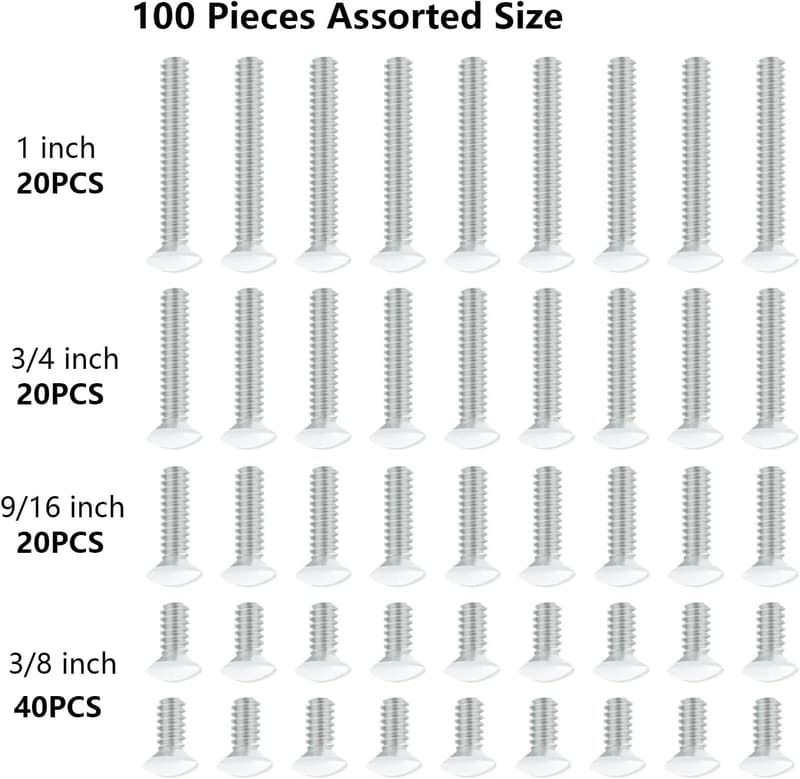 Wall Plate Screws Set - 100 Packs, 4 Lengths, 6-32 Thread