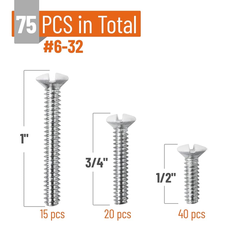Wall Plate Screws - 75 Assorted Silver Outlet Screws