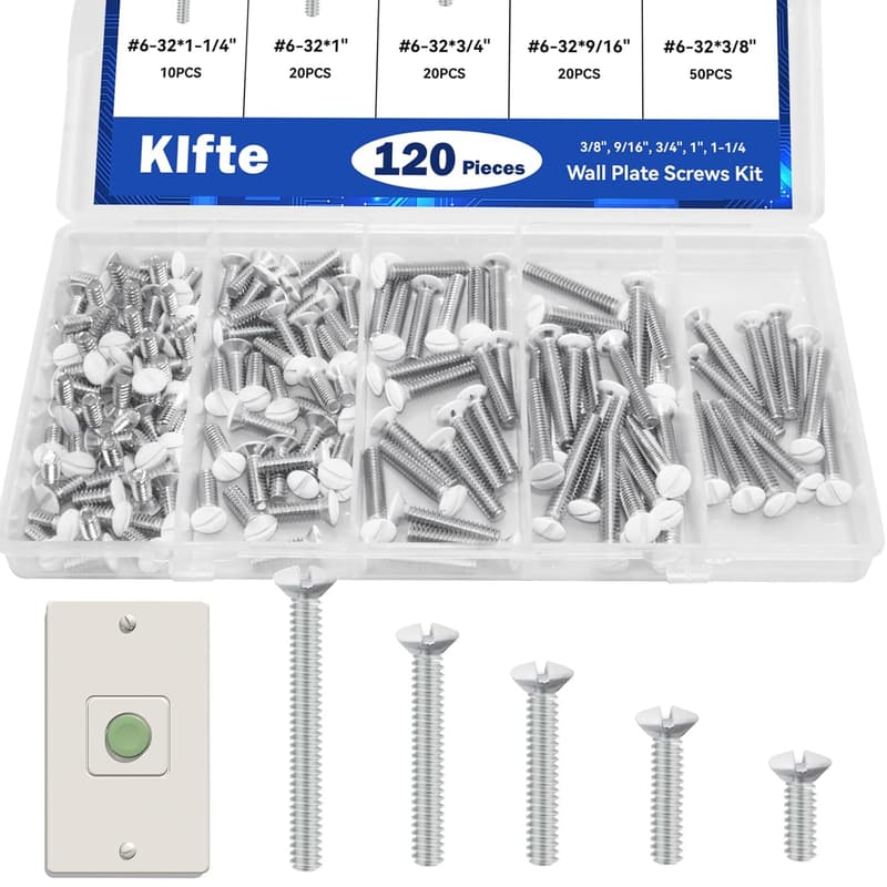 Wall Plate Screws Set - 120 pcs, White, 6-32 Thread, 5 Sizes