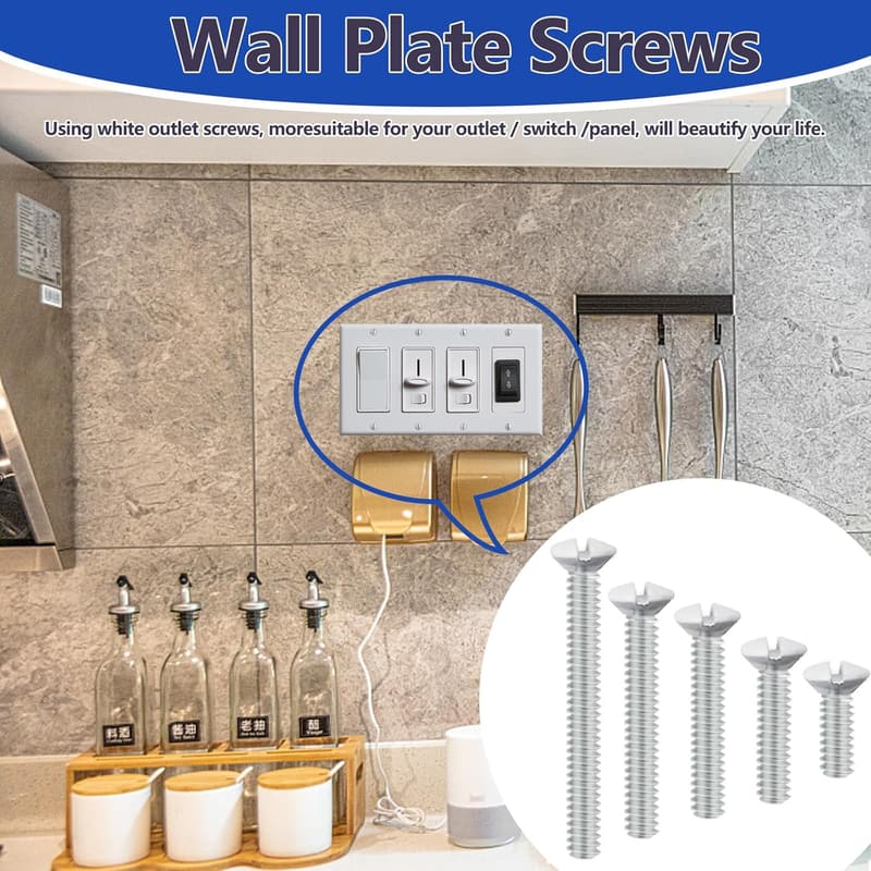 Wall Plate Screws Set - 120 pcs, White, 6-32 Thread, 5 Sizes