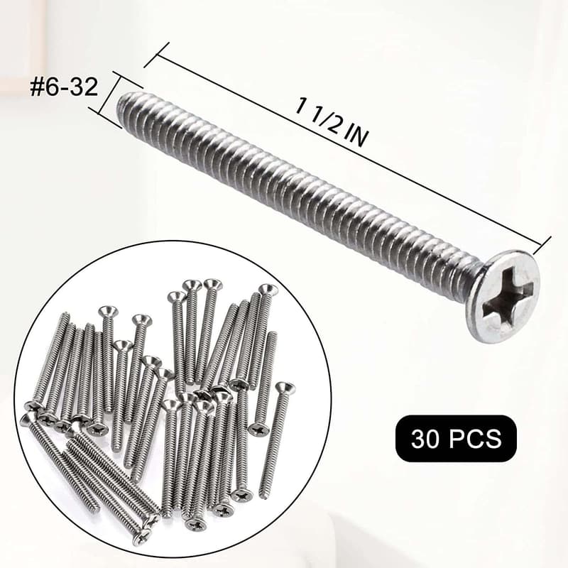 Extra Long 6-32 x 1-1/2 Inch Stainless Outlet Screws - 30 Pack