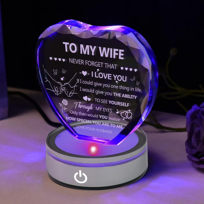 Romantic Heart Crystal Plaque for Wife's Birthday or Anniversary