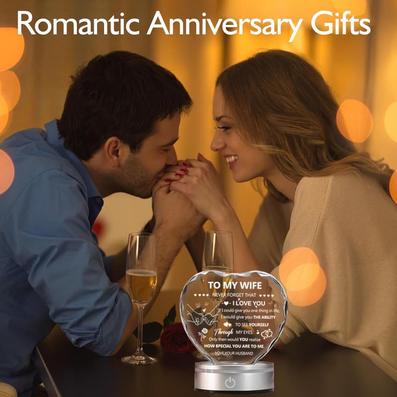 Romantic Heart Crystal Plaque for Wife's Birthday or Anniversary