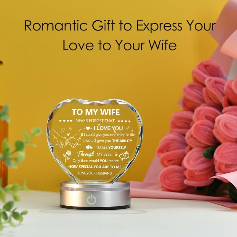 Romantic Heart Crystal Plaque for Wife's Birthday or Anniversary