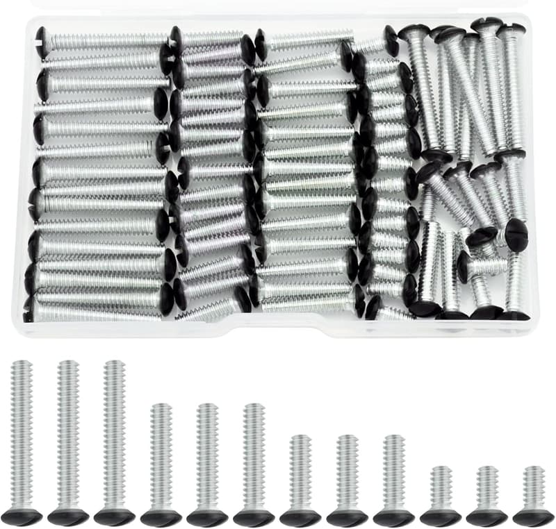 Black Wall Plate Screws - 100 Pieces, 6-32 Thread, 4 Lengths