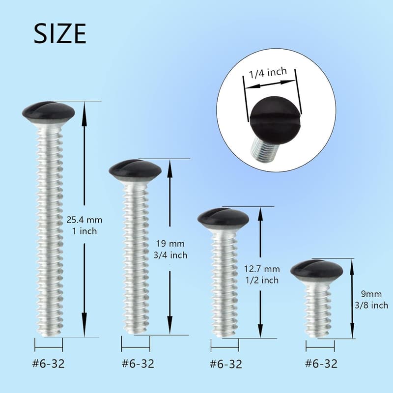 Black Wall Plate Screws - 100 Pieces, 6-32 Thread, 4 Lengths