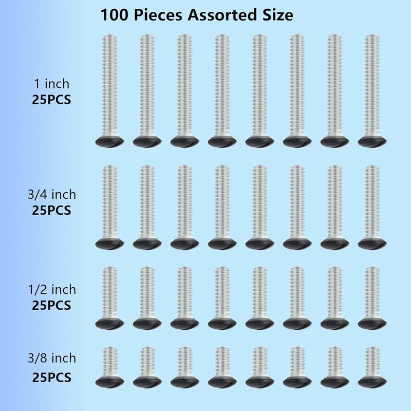 Black Wall Plate Screws - 100 Pieces, 6-32 Thread, 4 Lengths