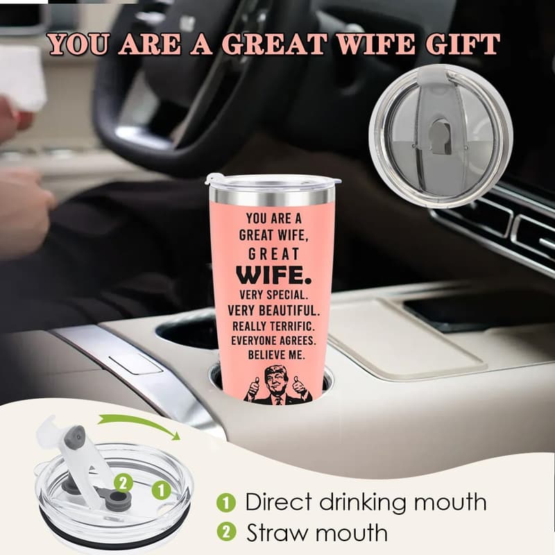 Great Wife 20oz Pink Tumbler - Birthday and Anniversary Gift