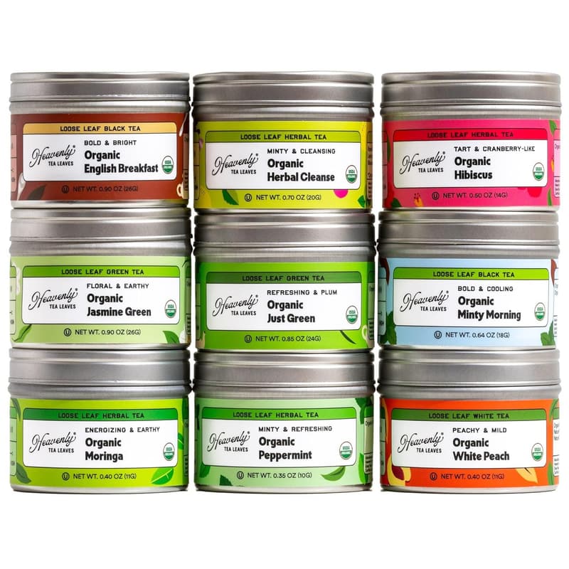 Premium Loose Leaf Tea Sampler - 9 Flavors for Iced or Hot Tea
