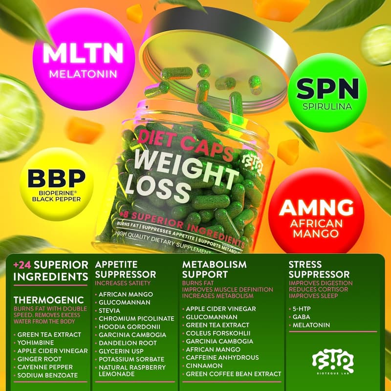 Natural Appetite Suppressant Diet Capsules for Weight Loss - 60 Pills