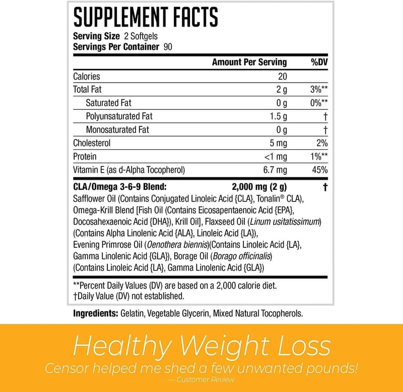 Fat Loss and Body Toner Supplement with CLA and Omega 3-6-9 (90 Softgels)