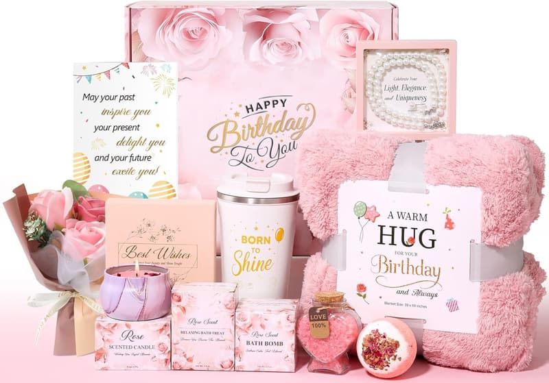 Thoughtful Birthday Gift Basket for Women - Relaxation Set (Pink)