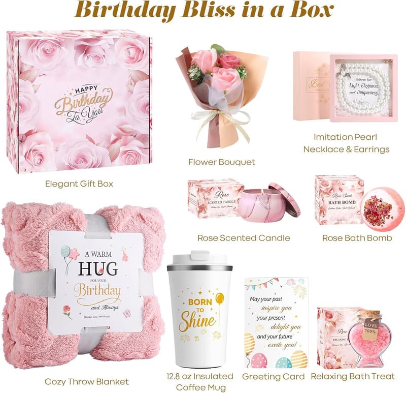 Thoughtful Birthday Gift Basket for Women - Relaxation Set (Pink)