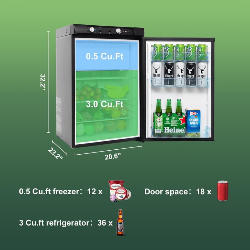 Off-Grid 3.5 Cu.Ft Propane RV Refrigerator Freezer Combo