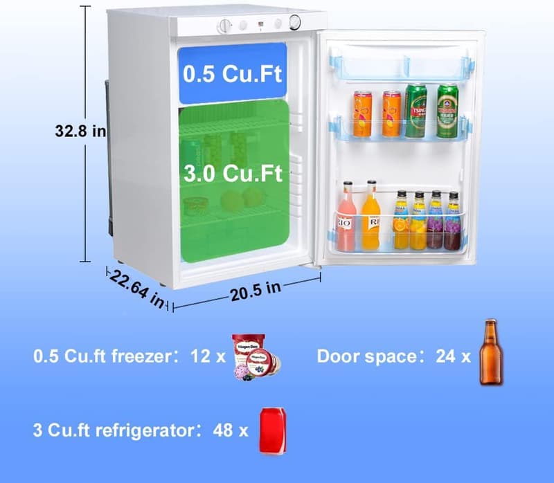 Compact Off-Grid Propane Refrigerator, 3.5 Cu.Ft, 3-Way