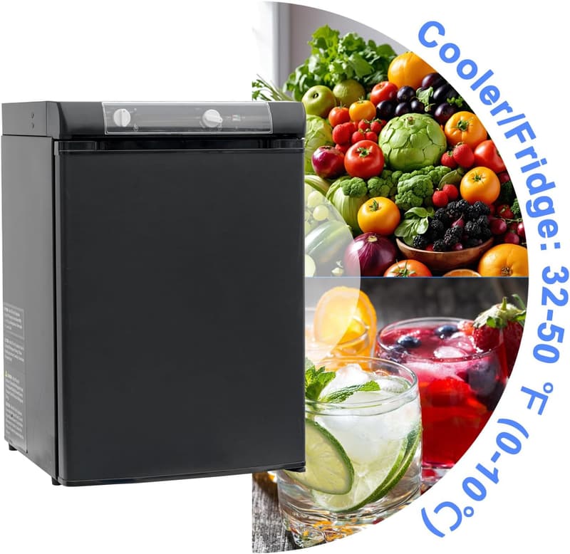 3-Way Propane Refrigerator for Off-Grid Use, 2.1 Cu.Ft, Black