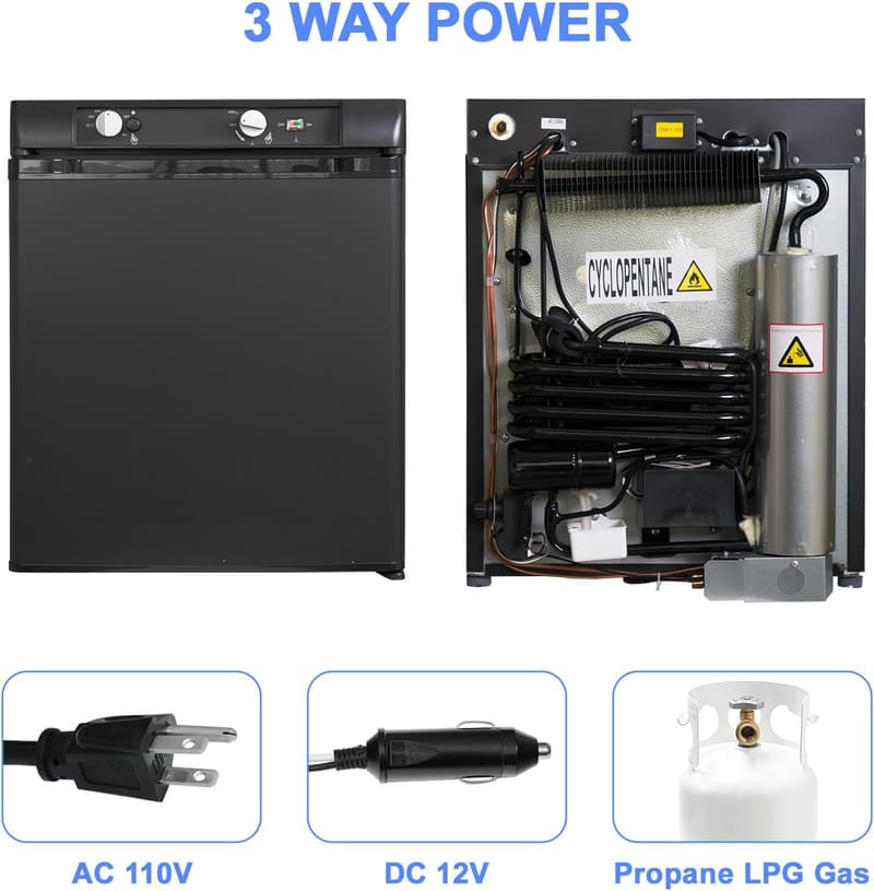 Compact 3-Way Propane RV Refrigerator, 1.4 Cu.Ft Black