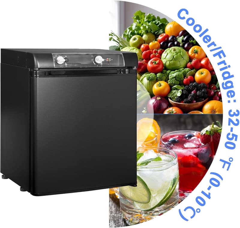 Compact 3-Way Propane RV Refrigerator, 1.4 Cu.Ft Black