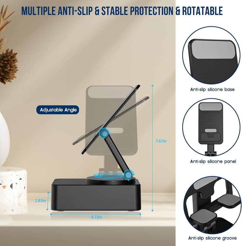 Bluetooth Speaker & Phone Stand with LED & Anti-Slip Base