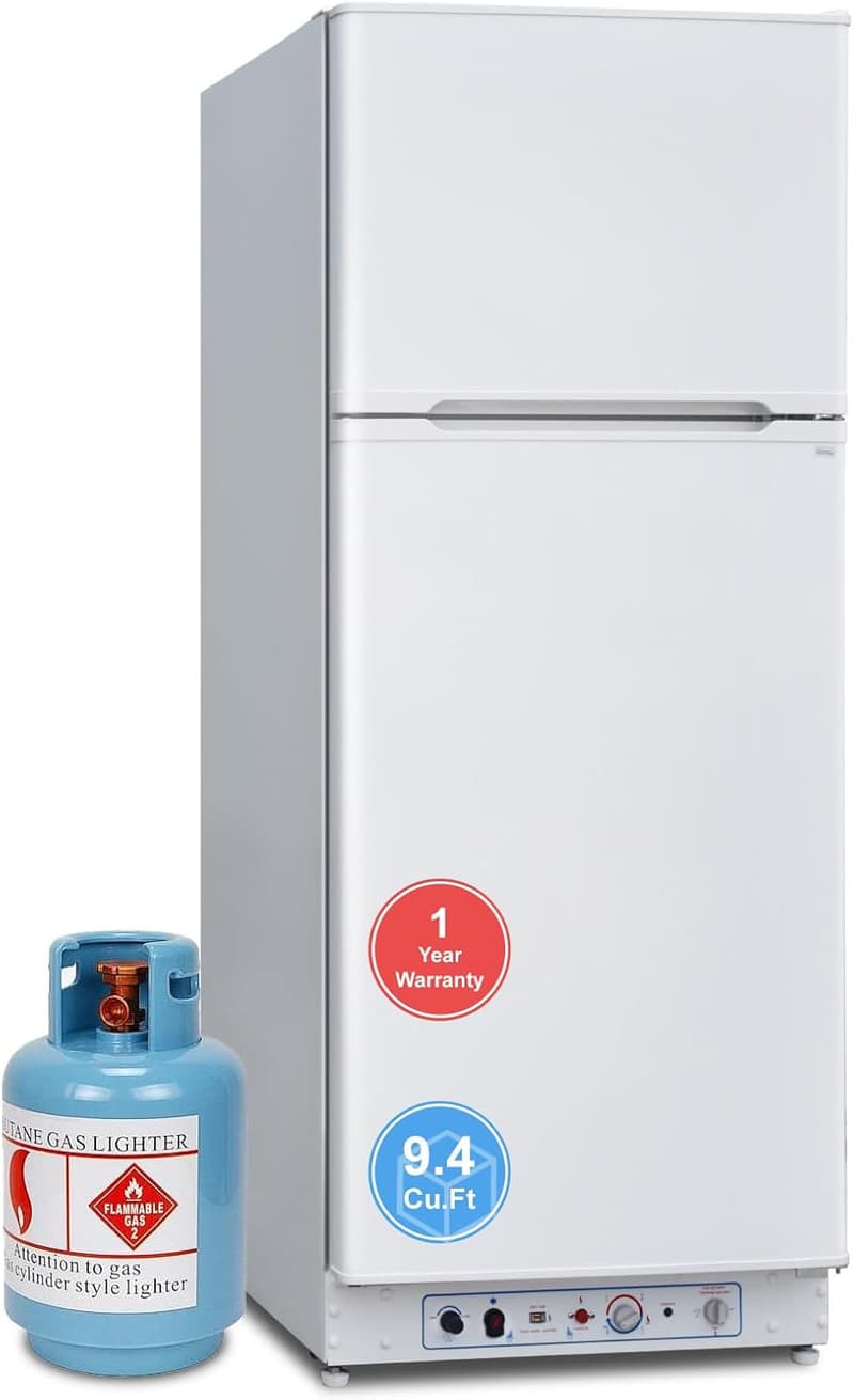2-Way Gas Refrigerator with Freezer for RVs and Campers, 9.4 Cu.Ft.