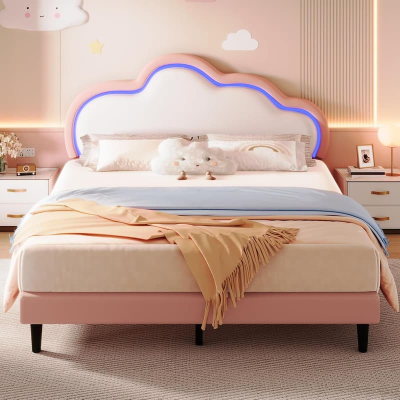Queen Upholstered Bed Frame with Smart LED and Adjustable Headboard