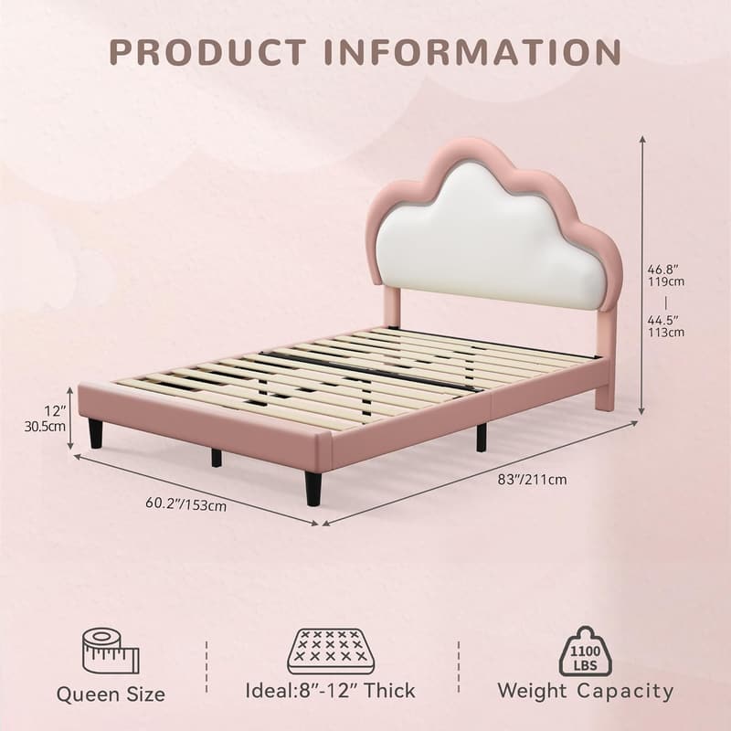 Queen Upholstered Bed Frame with Smart LED and Adjustable Headboard