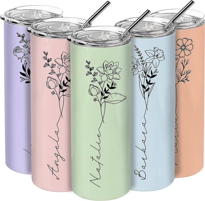 Personalized 20 Oz Birth Flower Tumblers for Women