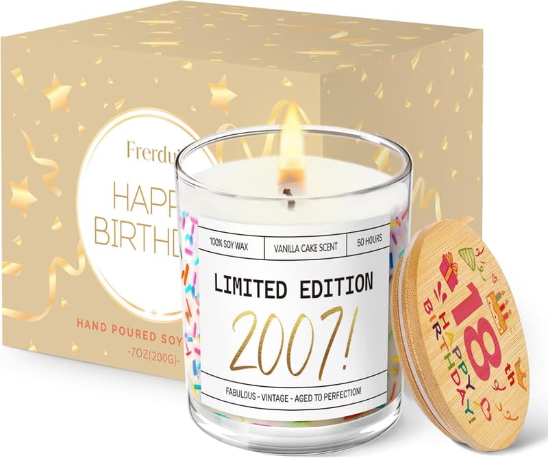 Unique 18th Birthday Gift Candle with Sprinkles, Vanilla Scent, 7oz