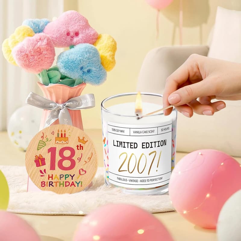 Unique 18th Birthday Gift Candle with Sprinkles, Vanilla Scent, 7oz