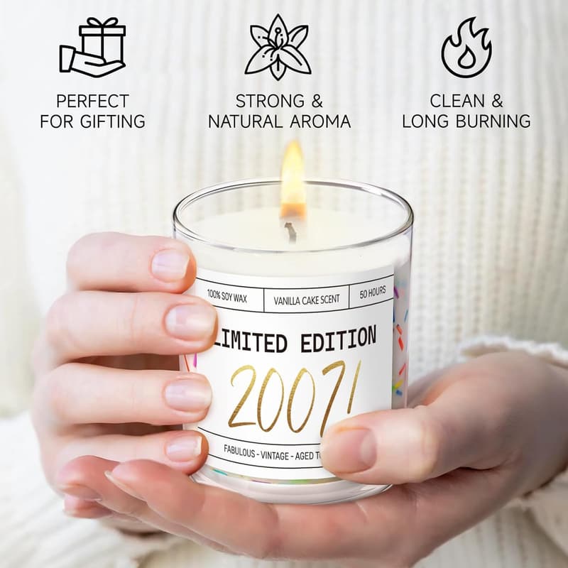 Unique 18th Birthday Gift Candle with Sprinkles, Vanilla Scent, 7oz