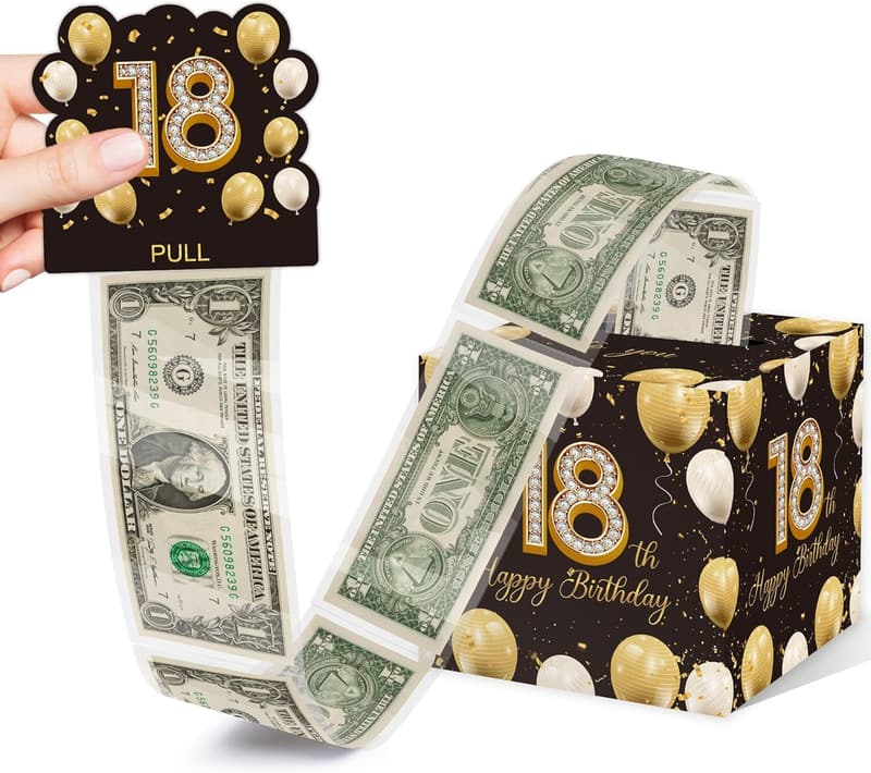 18th Birthday Money Box Gift for Boys and Girls - Black & Gold