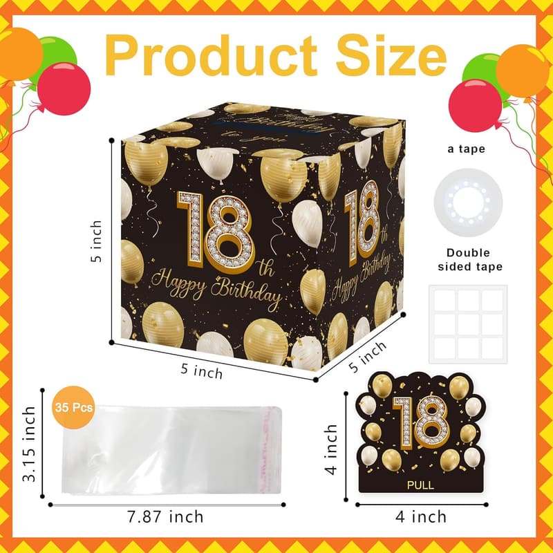 18th Birthday Money Box Gift for Boys and Girls - Black & Gold