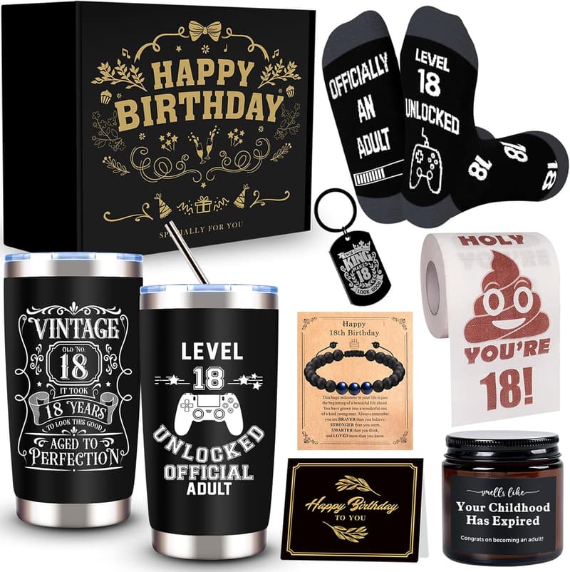 18th Birthday Gift Set for Boys - Tumbler, Socks, Bracelet, & More