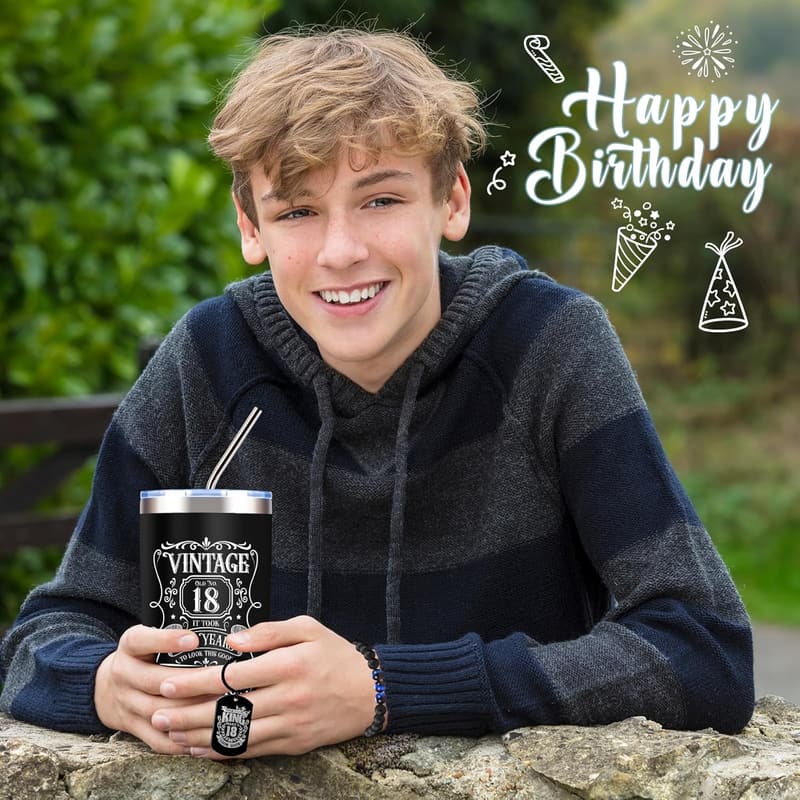 18th Birthday Gift Set for Boys - Tumbler, Socks, Bracelet, & More