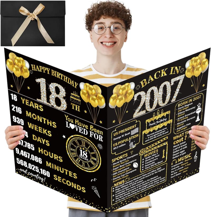 18th Birthday Giant Guest Book Card with Envelope - Black Gold