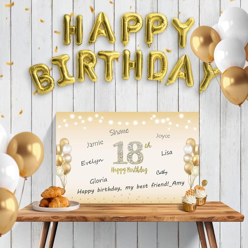 18th Birthday Giant Guest Book Card with Envelope - Black Gold