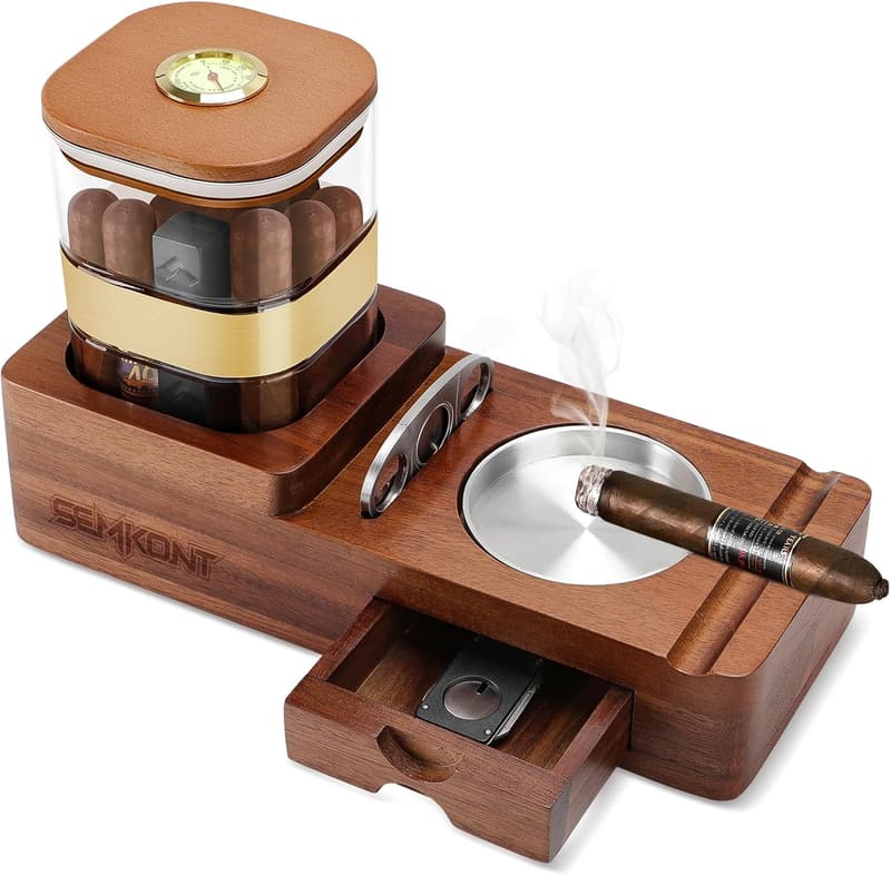 Cigar Humidor Set with Wooden Tray and Accessories for Men