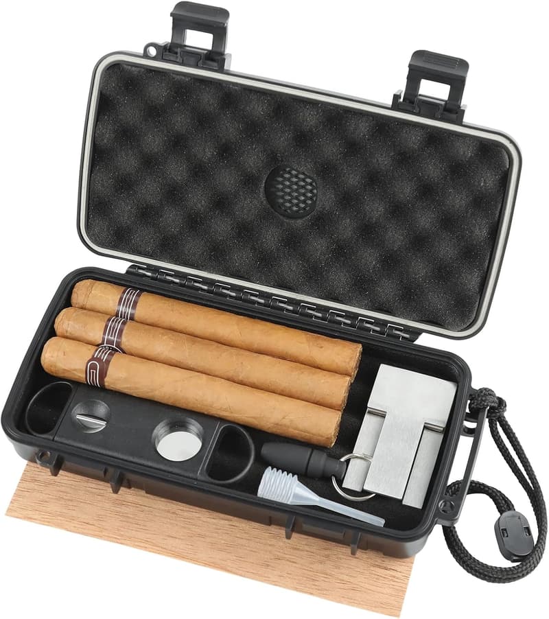 Travel Humidor Box with Cigar Accessories - Holds 4-5 Cigars