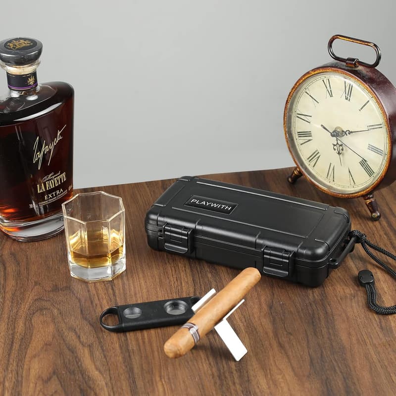 Travel Humidor Box with Cigar Accessories - Holds 4-5 Cigars